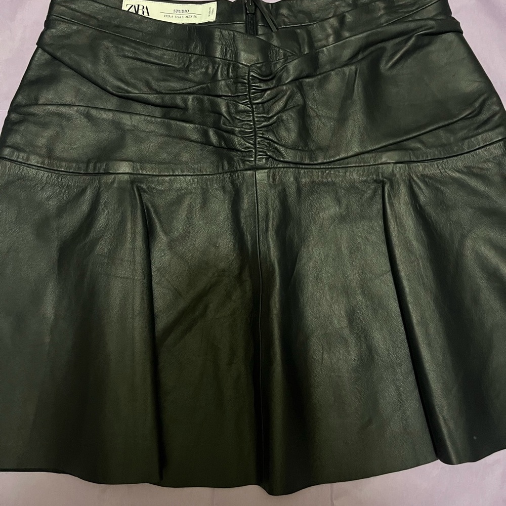 Zara Genuine Leather Black Skirt NWT